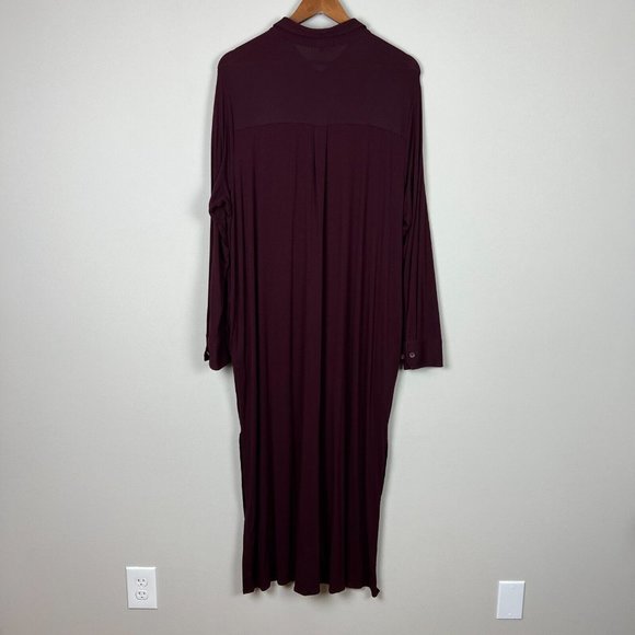 Universal Standard Shirt Dress Small 14 16 Burgundy Jersey Maxi Button Side Slit - Picture 6 of 14